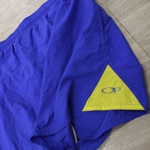 Vintage Ocean Pacific Swim Trunks Blue with Neon